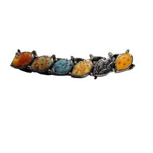 Viva Beads polymer clay link stretch bracelet silver tone